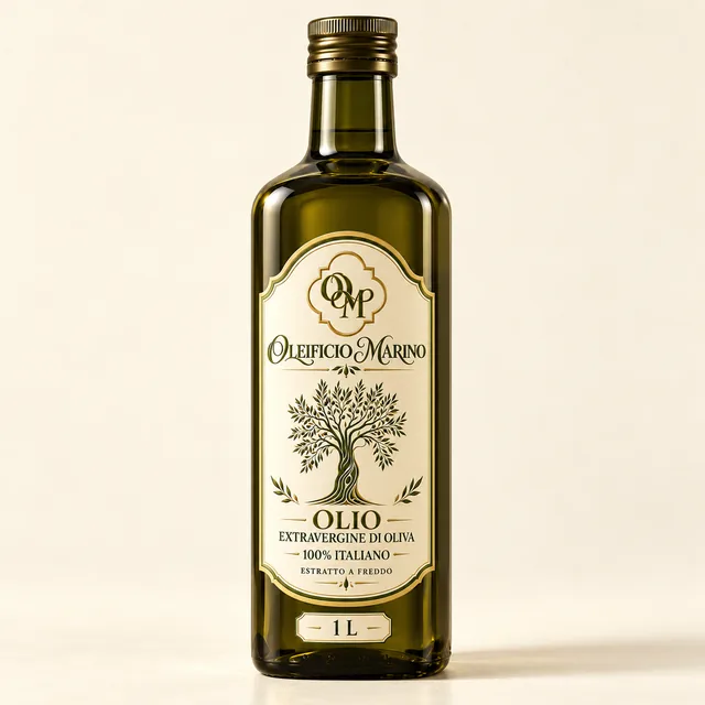Bottiglia di vetro da 1 litro di olio extravergine Oleificio Marino